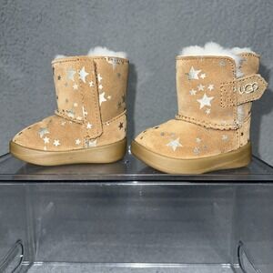 UGG Keelan Stars Boots Toddler Sz 0/1 Brown Sheepskin Lining